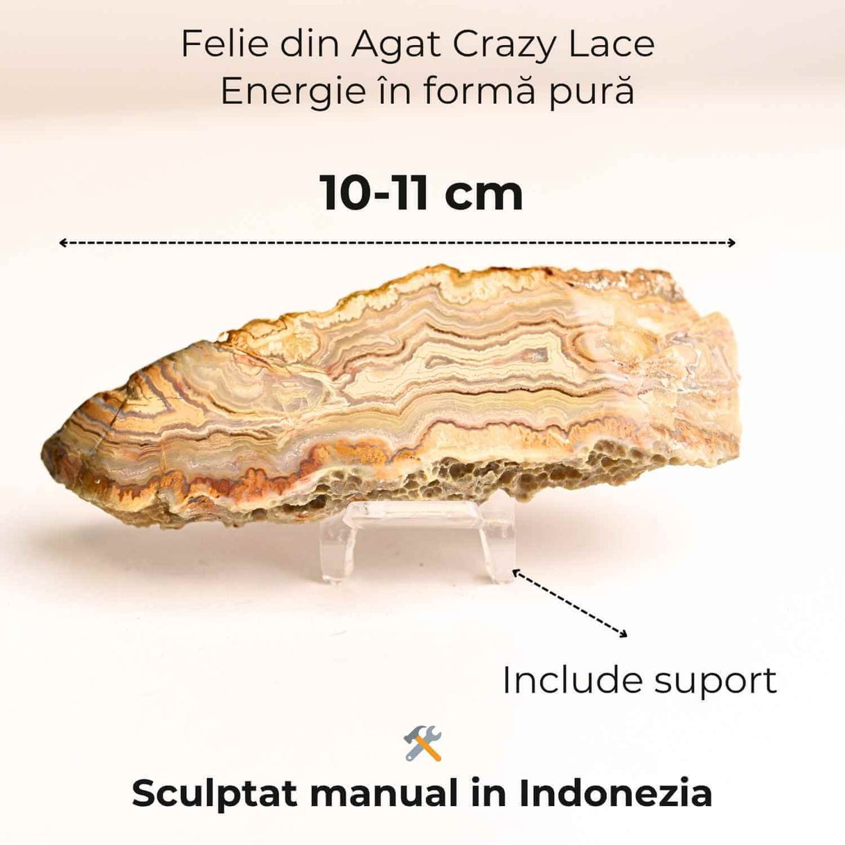 Felie 10-11 cm din Agat Crazy Lace - Sculptata manual, energie în forma pura