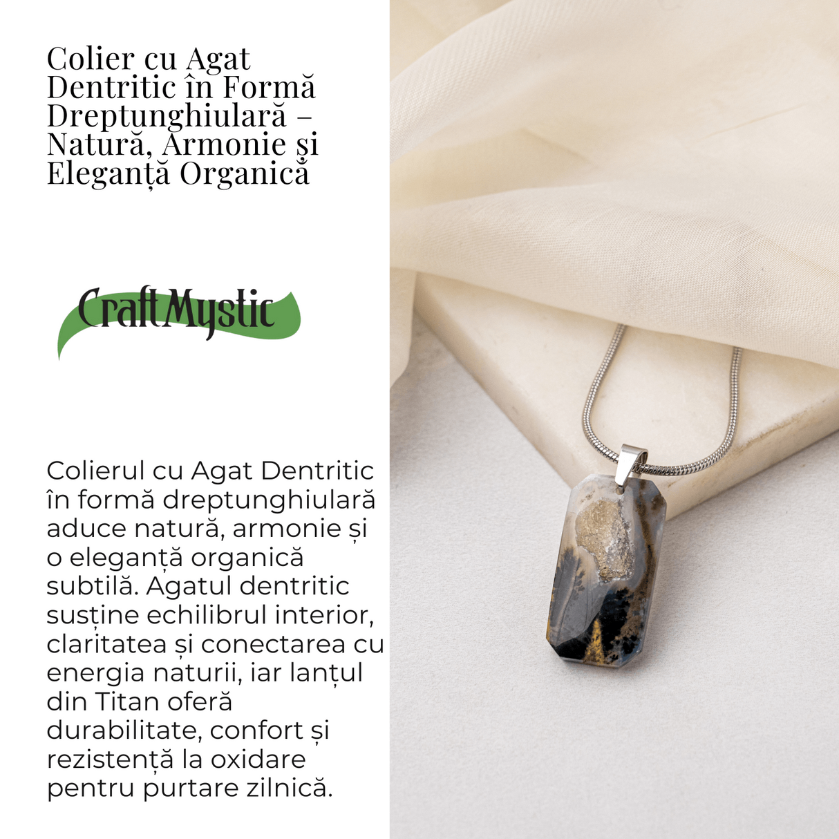Colier Titanium cu Agat Dendritic Dreptunghiular - NaturA, Echilibru si Conexiune Interioara