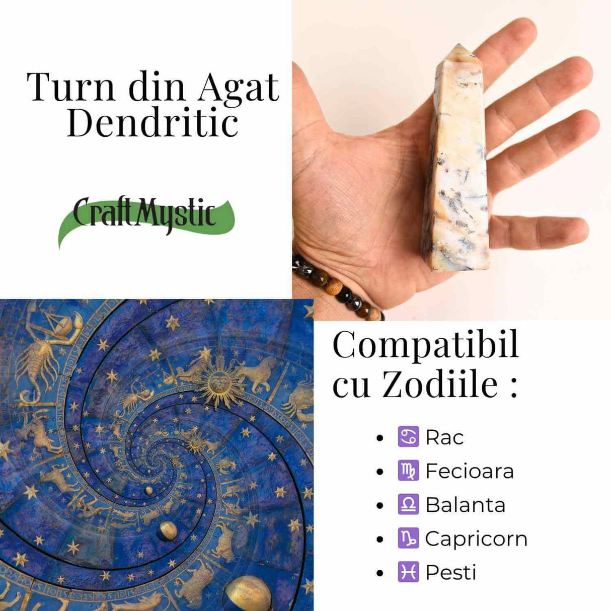 Turn din Agat Dendritic 10-11cm - Sustinere blanda pentru sufletul tau