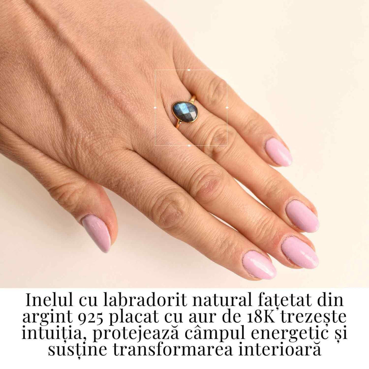 Inel cu Labradorit Fatetat din Argint 925 placat cu Aur de 18K M 49/5 - Intuitie Amplificata Si Protectie Energetica