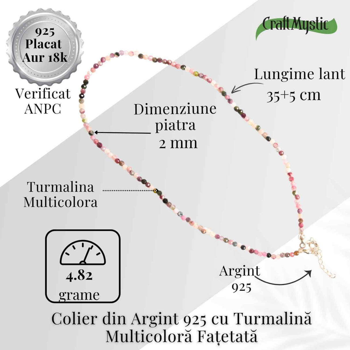Energie si Armonie - Colier din Argint 925 cu Turmalina Multicolora Fatetata
