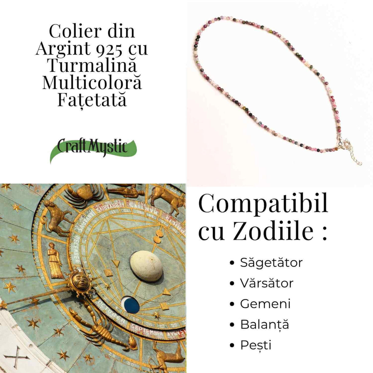 Energie si Armonie - Colier din Argint 925 cu Turmalina Multicolora Fatetata