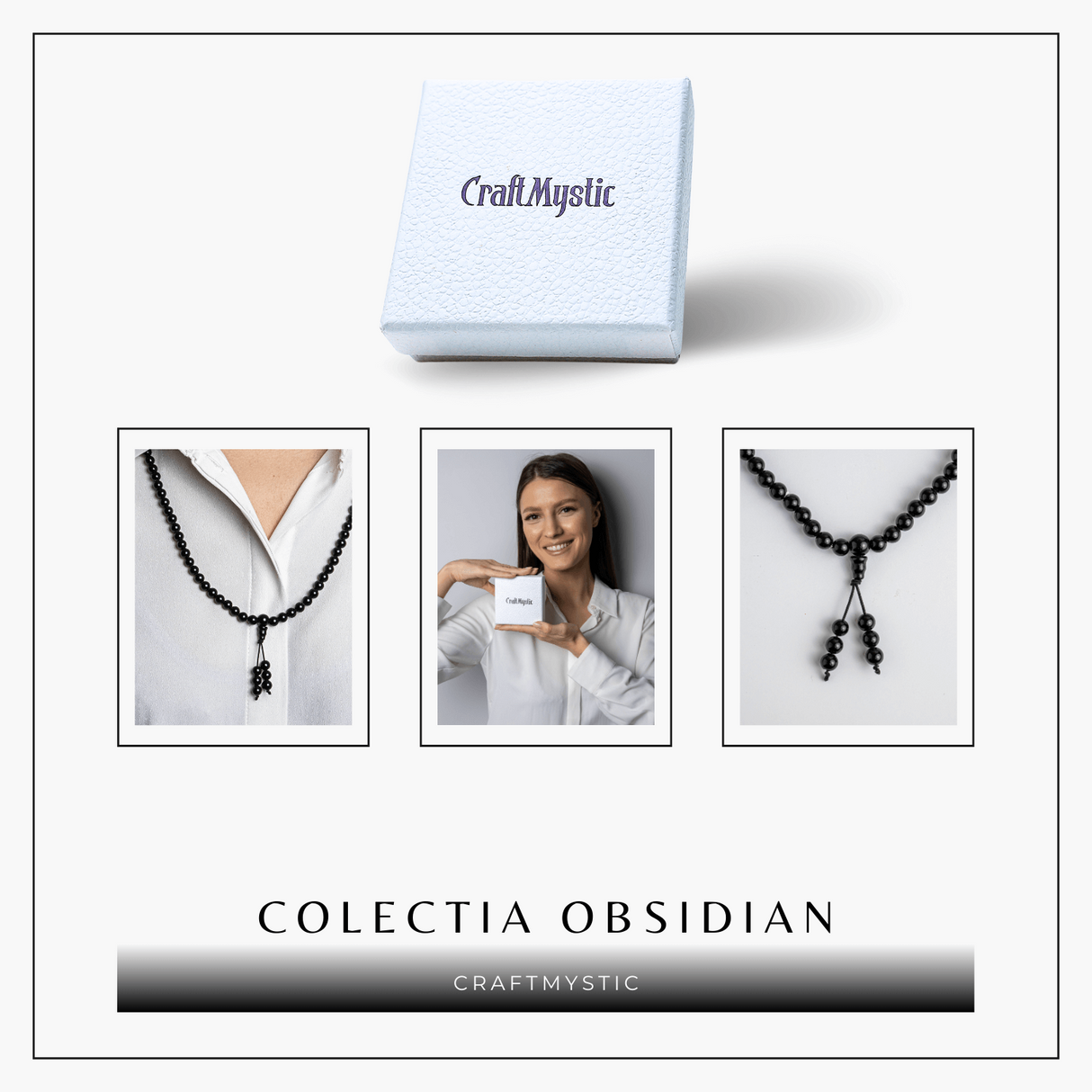 Protectie si Claritate - Colier Mala cu Obsidian si Ciucure Boho