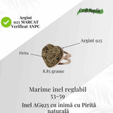 Inel din Argint 925 cu Pirita Naturala in Forma de Inima - Protectie si incredere in Sine