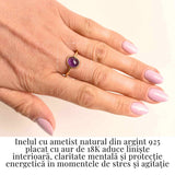 Inel din Argint 925 placat cu Aur de 18K cu Ametist Fatetat 1.58 gr M54 / 7- Claritate mentala si echilibru emotional