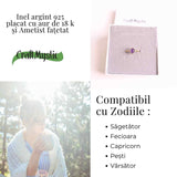 Inel din Argint 925 placat cu Aur de 18K cu Ametist Fatetat 1.58 gr M54 / 7- Claritate mentala si echilibru emotional