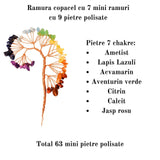 Ramura pentru creare copaci cu cristale semipretioase Mixte cu 7 mini ramuri fiecare cu 9 pietre polisate - Pentru proiecte DIY, decor, Feng Shui