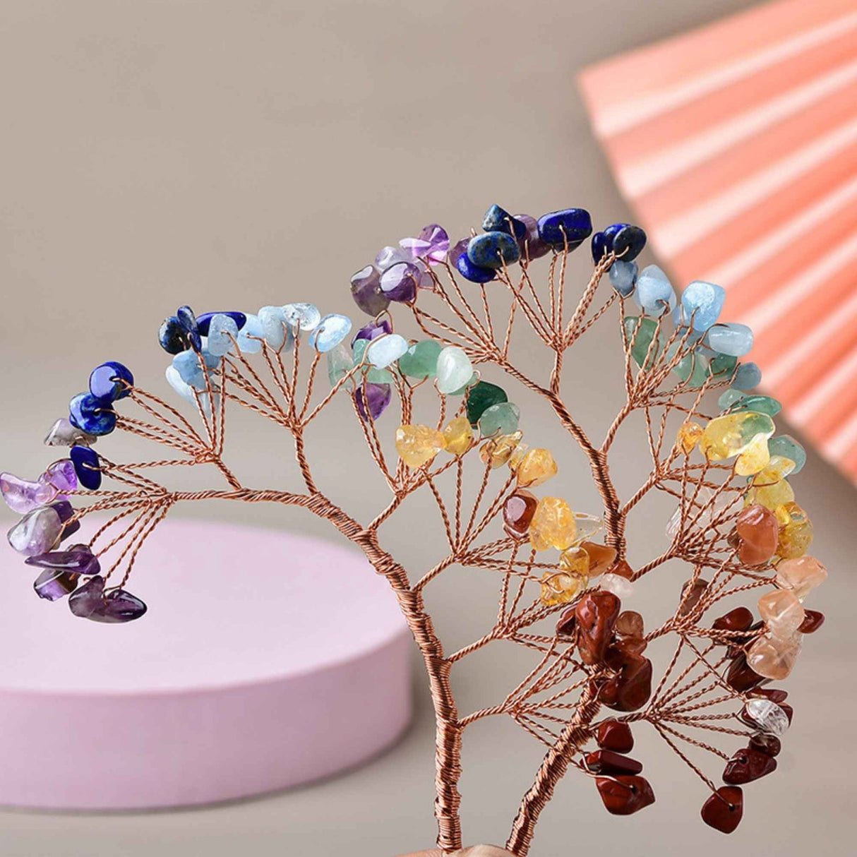 Ramura pentru creare copaci cu cristale semipretioase Mixte cu 7 mini ramuri fiecare cu 9 pietre polisate - Pentru proiecte DIY, decor, Feng Shui