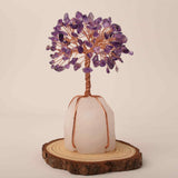 Copacel 13-14 cm din pietre semipretioase polisate de ametist si baza de piatra naturala de cuart transparent - Arbore din cristale semipretioase pentru energie pozitiva atrage norocul, decor Feng Sh