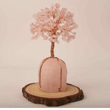 Arborele vietii 13-14 cm din pietre semipretioase polisate de cuart roz si baza de piatra naturala de cuart roz - Copacel de cristal pentru energie pozitiva atrage norocul, decor Feng Shui, cadou spi
