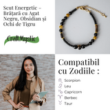 Scut Energetic - Bratara cu Agat Negru, Obsidian si Ochi de Tigru