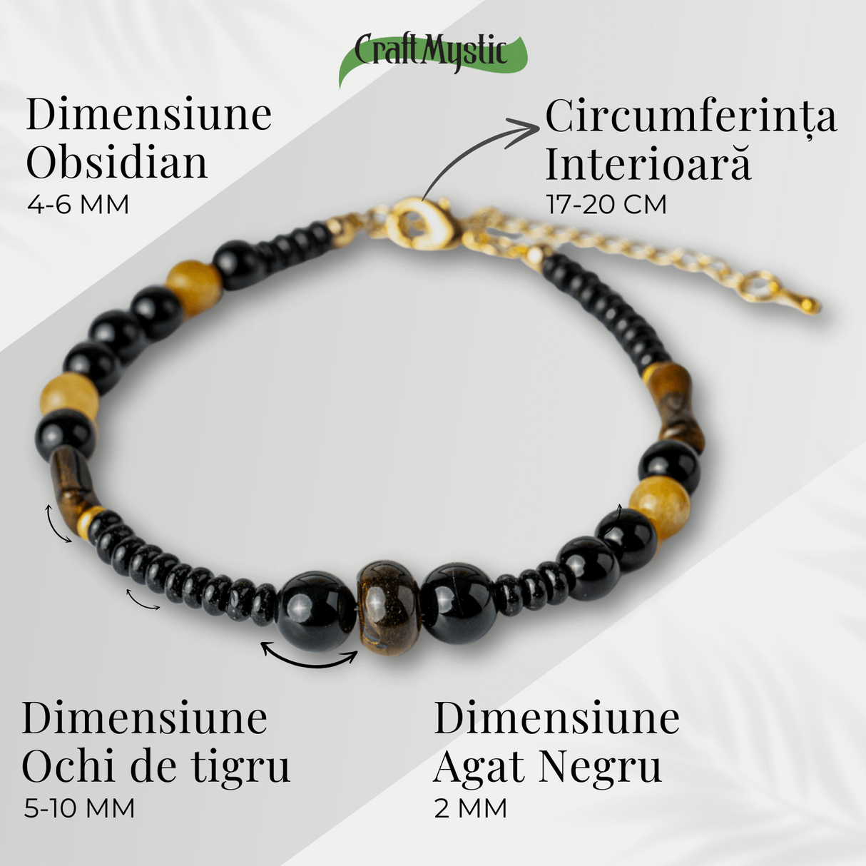 Scut Energetic - Bratara cu Agat Negru, Obsidian si Ochi de Tigru