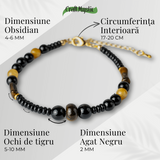 Scut Energetic - Bratara cu Agat Negru, Obsidian si Ochi de Tigru
