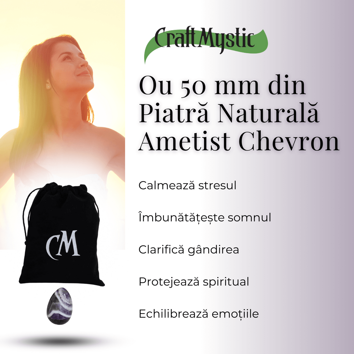 Ou Handmade de 50mm din Piatra Naturală de Ametist Chevron