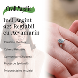 Inel Reglabil din Argint 925 cu Piatra Naturala de Acvamarin