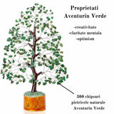 Arbore 25 cm cu pietricele semipretioase din Aventurin Verde - Copacel Terapeutic pentru Echilibru si Bunastare - Decor Feng Shui pentru Acasa si Birou - Cadou pentru Noroc si Prosperitate