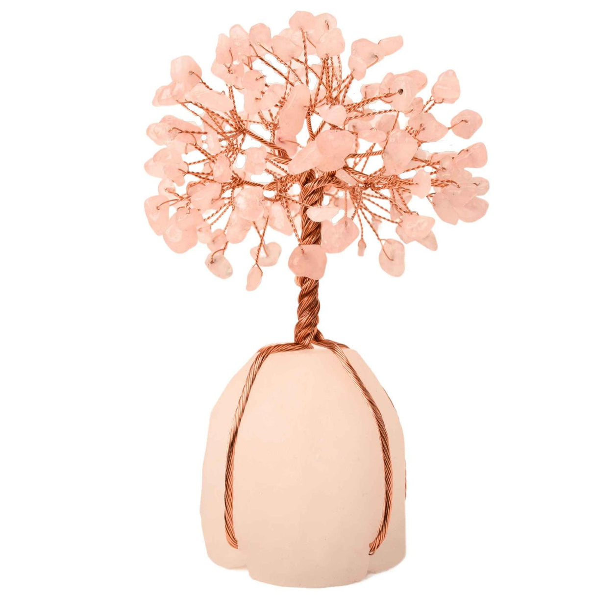 Arborele vietii 13-14 cm din pietre semipretioase polisate de cuart roz si baza de piatra naturala de cuart transparent - Copacel de cristal pentru energie pozitiva atrage norocul, decor Feng Shui, c
