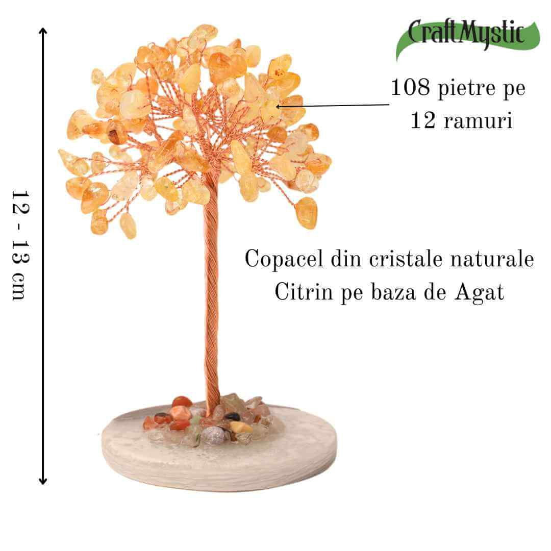 Copacel 12 cm din cristale semipretioase Citrin si baza de agat - Aduce claritate mentala, prosperitate, securitate