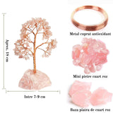 Arborele vietii 18 cm cu cristale semipretioase cuart roz - Bonsai de cristal cu 162 mini pietre si baza din cuart roz pentru bani, Feng Shui, noroc