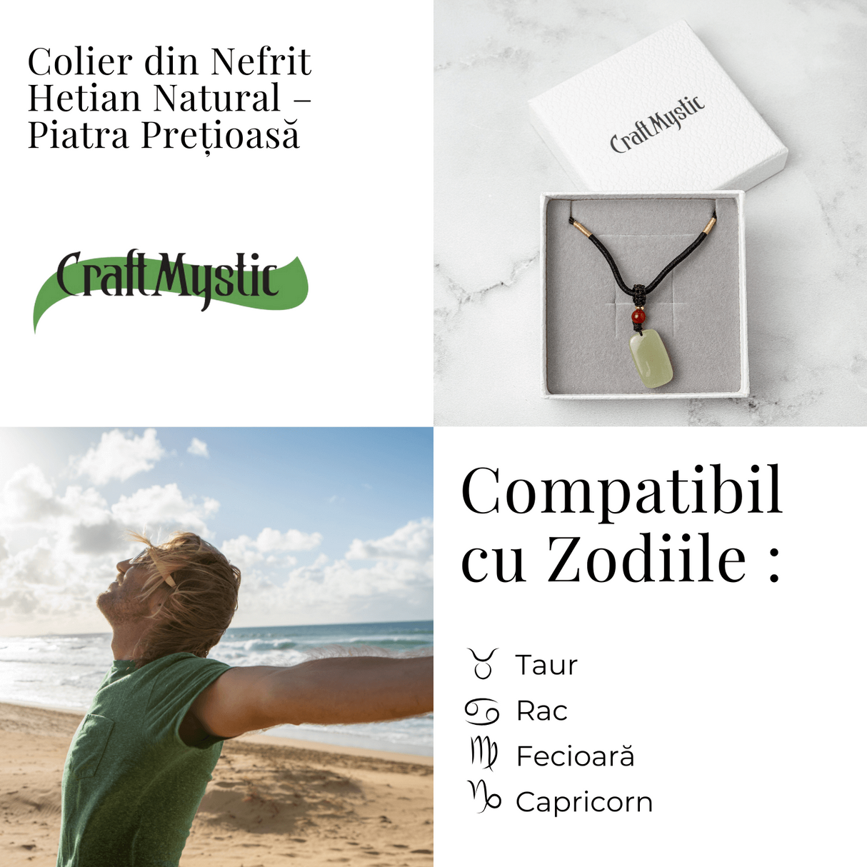 Armonie si Protectie - Colier din Jad Hetian (Nefrit) Natural