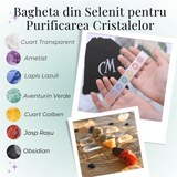 Bagheta de Selenit cu Semnele Chakrelor Color - Incarcare si Curatare Cristale