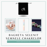 Bagheta de Selenit cu Semnele Chakrelor Color - Incarcare si Curatare Cristale