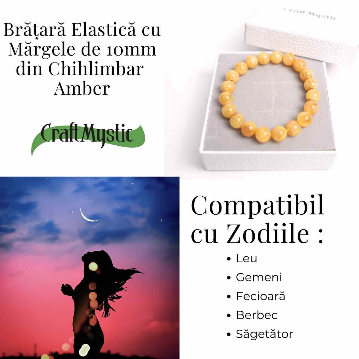 Bratara 10mm Chihlimbar (Ambar) Galben - Energie pozitiva si protectie naturala