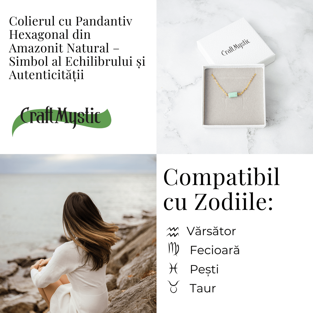 Calm si Echilibru - Colier cu Pandantiv Hexagonal din Amazonit Natural pe Lant de Cupru