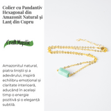 Calm si Echilibru - Colier cu Pandantiv Hexagonal din Amazonit Natural pe Lant de Cupru