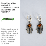 Mana protectiei blande - Cercei cu Mana Fatimei si chihlimbar in montura argint 925