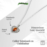 Colier inimioara cu chihlimbar si montura argint 925 - Protectie, caldura si echilibru emotional