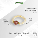 Inel cu sens - Cristal capsuna si perle pentru armonie emotionala