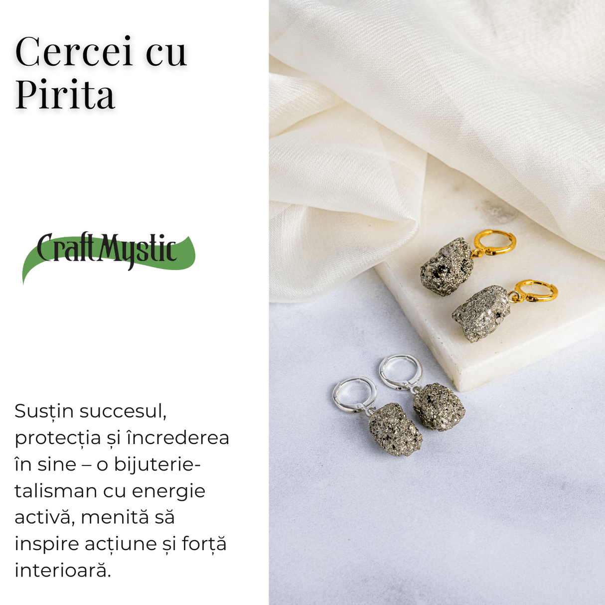 Putere in forma pura - Cercei cu piatra Pirita si montura aurie