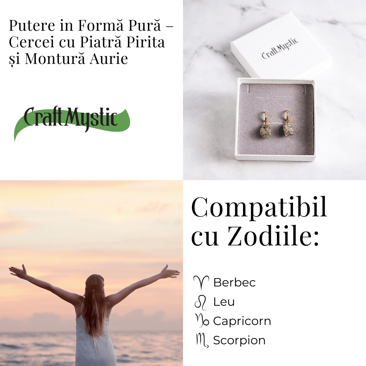 Putere in forma pura - Cercei cu piatra Pirita si montura aurie