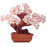 Bonsai cu cristale Cuart Roz pe suport dreptunghiular de ceramica - simbolizeaza: feng shui, noroc, sanatate, bogatie si familie
