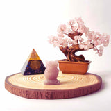 Bonsai cu cristale Cuart Roz pe suport dreptunghiular de ceramica - simbolizeaza: feng shui, noroc, sanatate, bogatie si familie