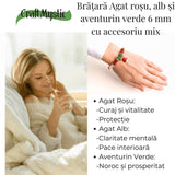 Bratara naturala Agat rosu, alb si aventurin verde cu accesoriu mixt - echilibru si noroc