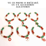 Bratara naturala Agat rosu, alb si aventurin verde cu accesoriu mixt - echilibru si noroc
