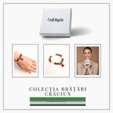 Bratara naturala Agat rosu, alb si aventurin verde cu accesoriu mixt - echilibru si noroc