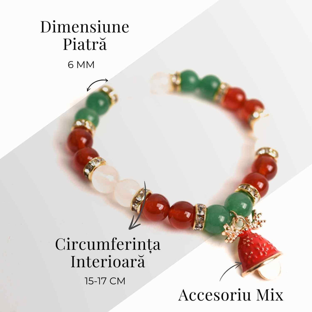 Bratara naturala Agat rosu, alb si aventurin verde cu accesoriu mixt - echilibru si noroc