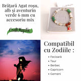 Bratara naturala Agat rosu, alb si aventurin verde cu accesoriu mixt - energie si protectie