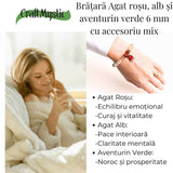 Bratara naturala Agat rosu, alb si aventurin verde cu accesoriu mixt - energie si protectie