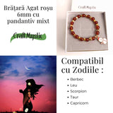 Bratara naturala Agat rosu 6mm cu accesoriu mixt - curaj si protectie
