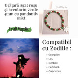 Bratara Agat rosu si aventurin verde 4mm cu accesoriu mixt - echilibru si noroc