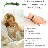Bratara Agat rosu si aventurin verde 4mm cu accesoriu mixt - echilibru si noroc