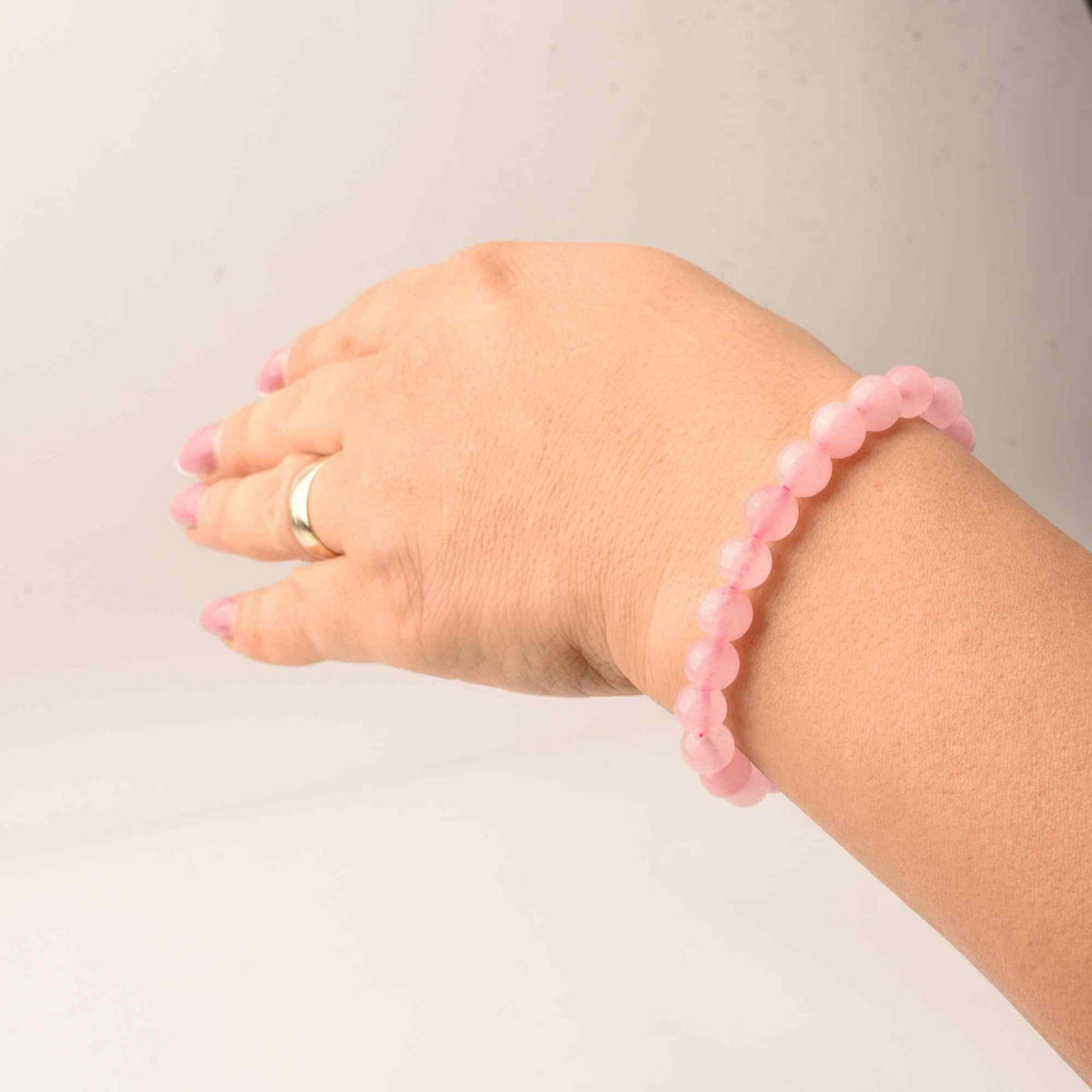 Bratara Elastica cu Margele de 8mm din Cuart Roz, Circumferinta 17 cm - Bijuterie Terapeutica si Cadou Elegant"