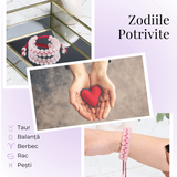 Bratara Dubla Reglabila din Cuart Roz Natural - Armonie si Dragoste