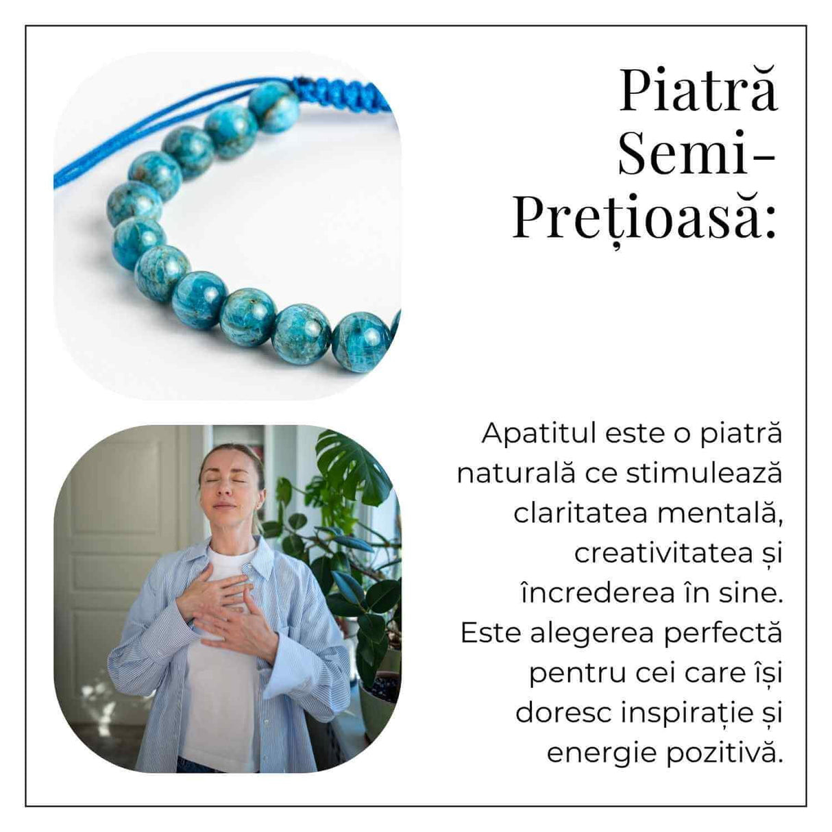 Bratara Ajustabila pe Sfoara cu Pietre Naturale 8mm din Apatit - Echilibru si Energie Pozitiva
