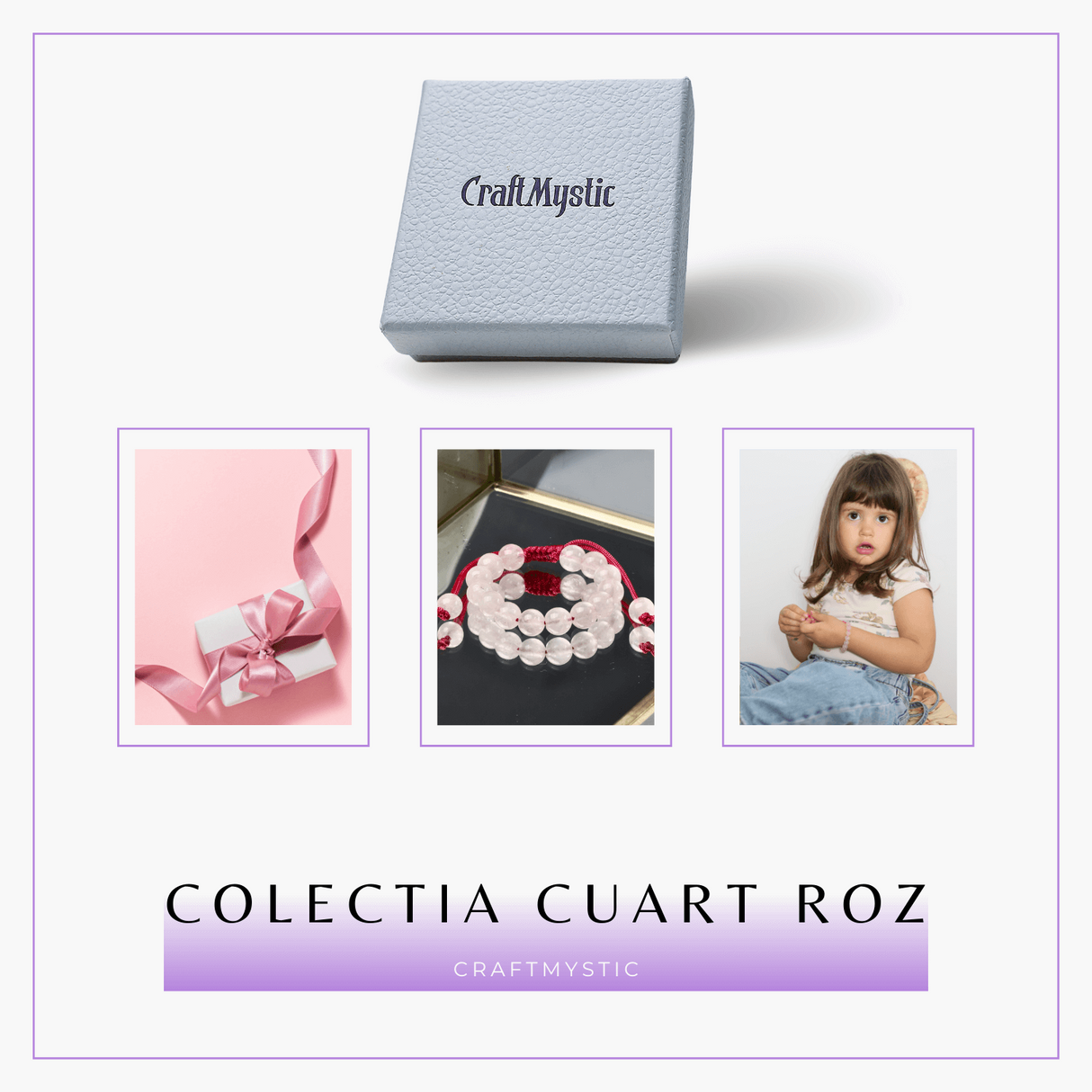 Bratara Cuart Roz 8mm pentru Copii, ajustabila - Echilibru și Afecțiune