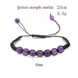 Bratara Handmade Reglabila cu Margele 6mm Rotunde de Ametist si Ciucuri Macrame